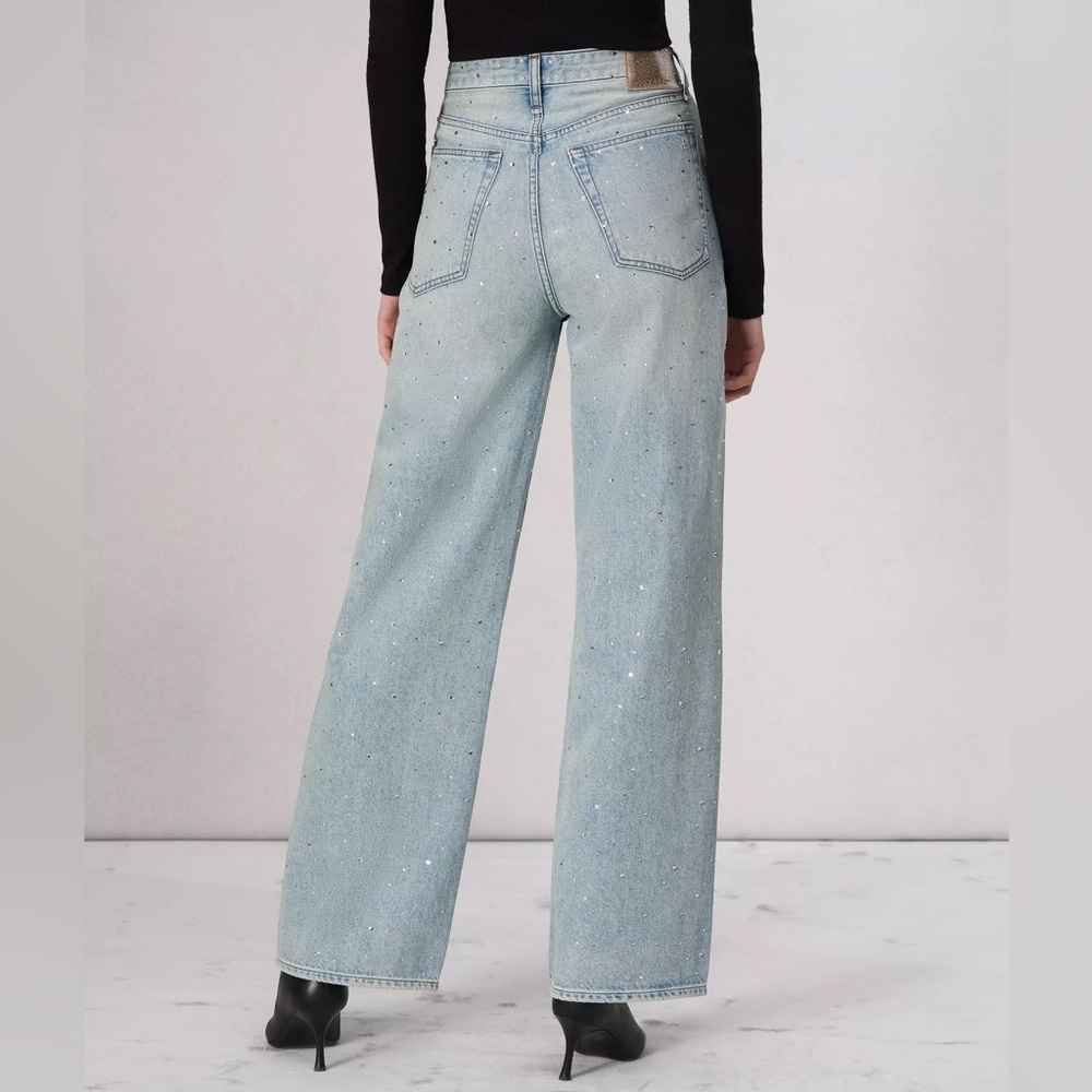 NEW RAG & BONE Logan Wide Leg Jeans in Missy With Rhinestone Jewel sz 29 $358 - Picture 11 of 12